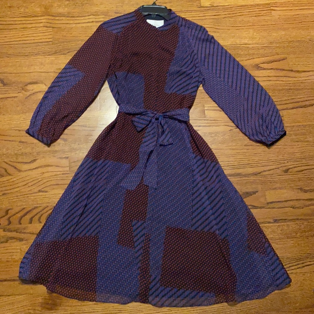 LK Bennett Purple Pattern Knee Length Long Sleeve Dress